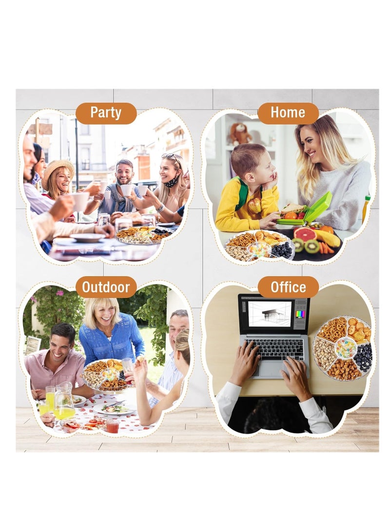Snack Serving Tray, 12 Appetizer Tray with Lid, 6 Compartments Round Plastic Food Storage Organizer for Dried Fruits, Nuts, Candies, Sweet Cookies and Fruits (Clear) - Image 4